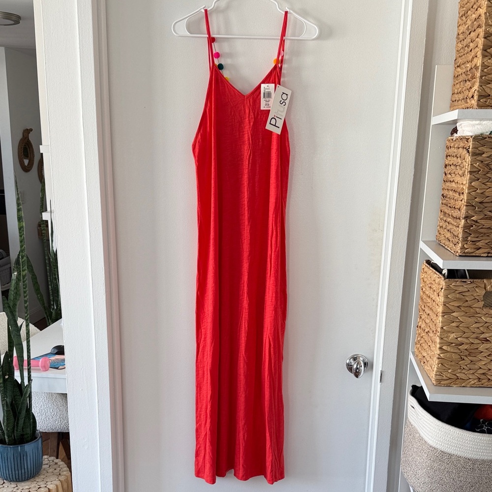 Pitusa Vibrant Red Dress with Colorful Pom Poms